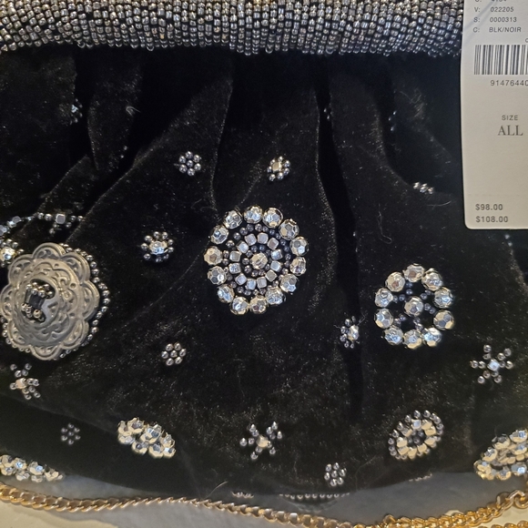 Anthropologie Elegant Black Velvet Beaded Evening Clutch Bag - Picture 2 of 14